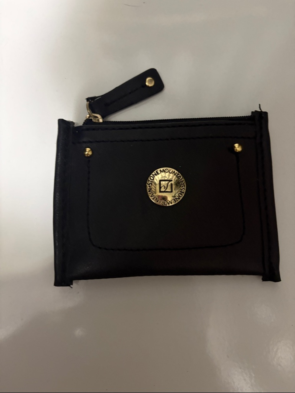 Stone Mountain Accessories Black Leather Zip Card Pouch with Gold Logo